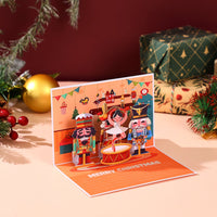 Santa Claus Trumpet Flip Pop Up Card Orange Red