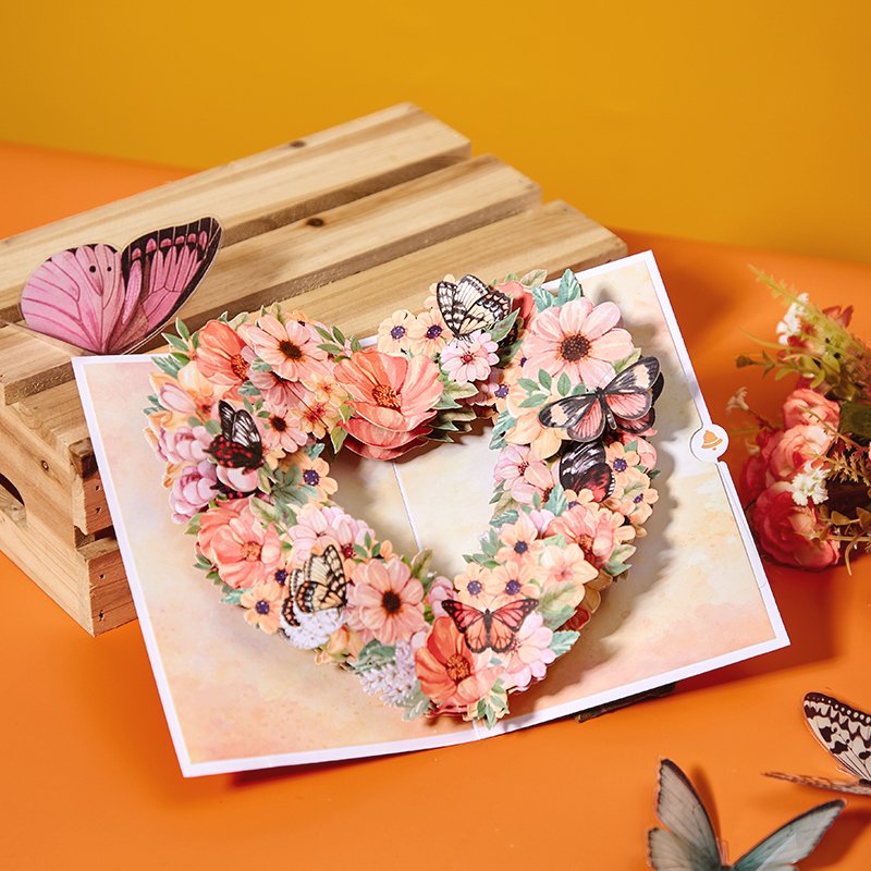 Butterfly Fresh Flowers Floral Wreath 3D Pop Up Card