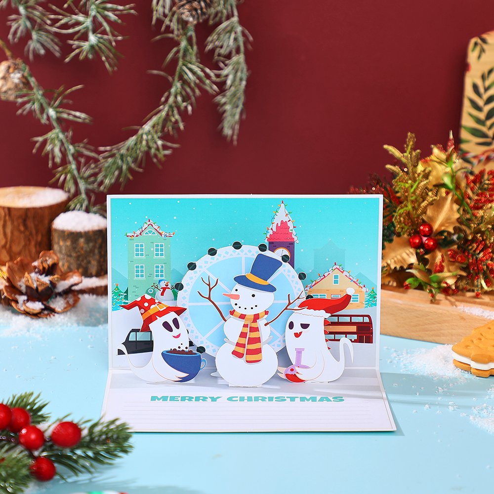 Santa Claus Trumpet Flip Pop Up Card Blue