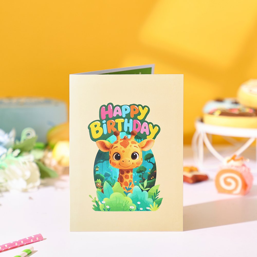 Giraffe Birthday Flip Pop Up Card