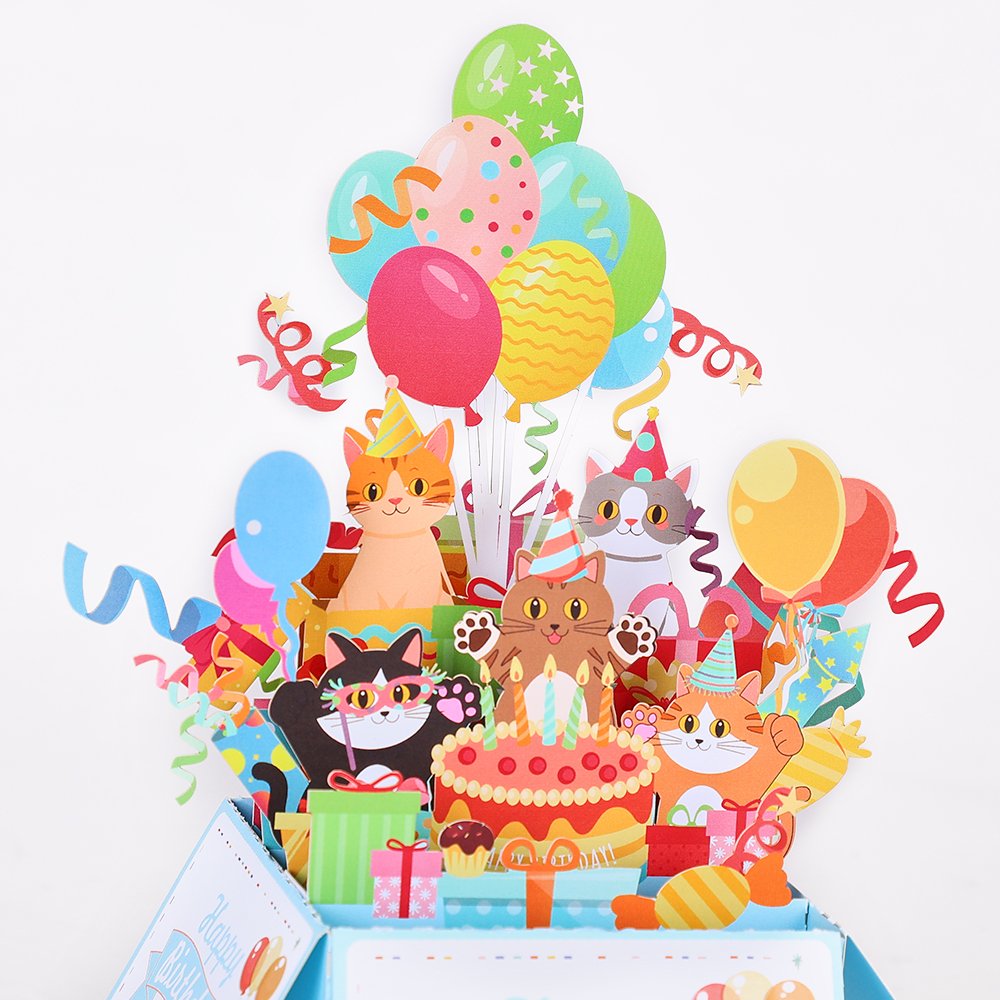 Clown Cat Balloon Birthday 3D Pop Up Card