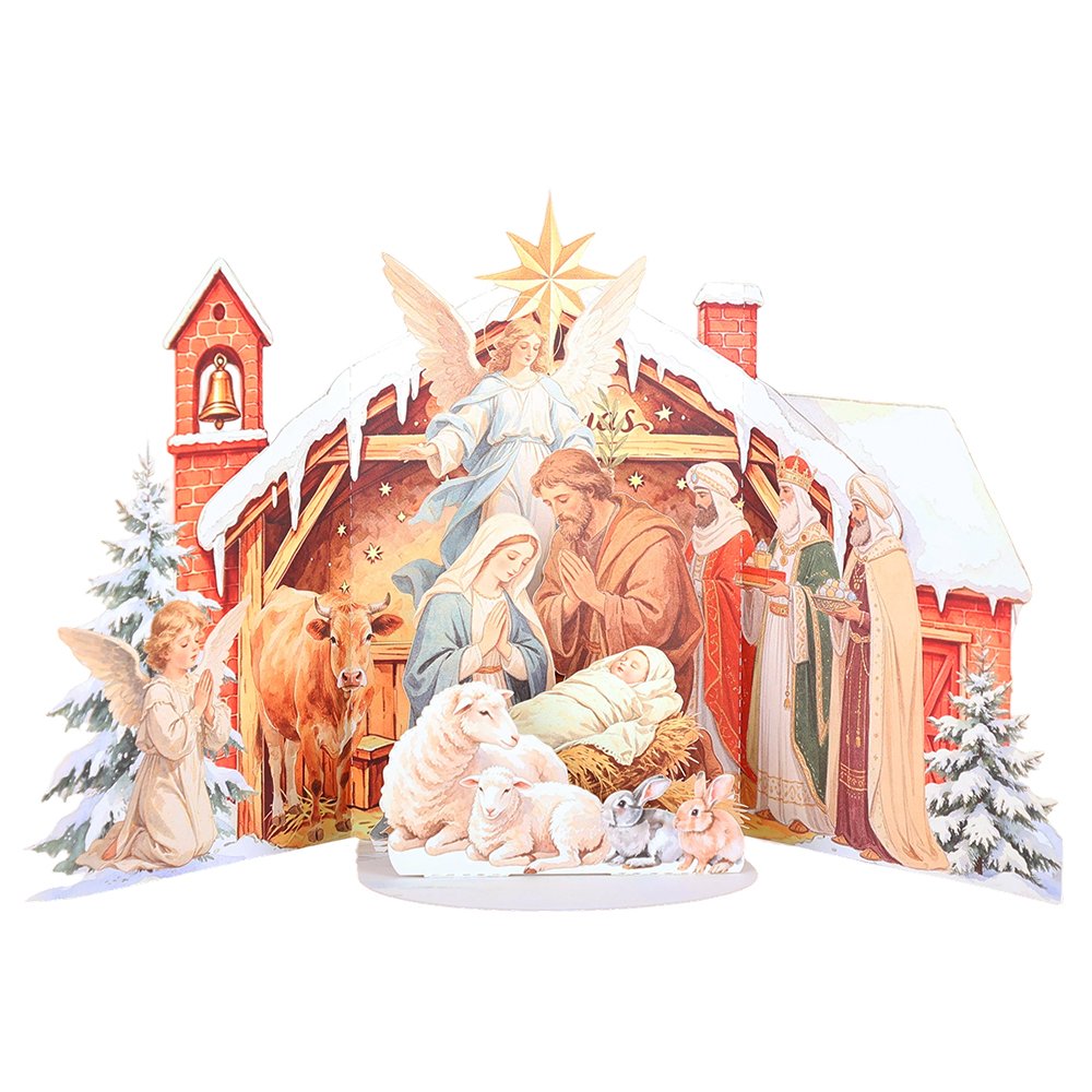 Vintage Nativity Double Door 3D Pop Up Card