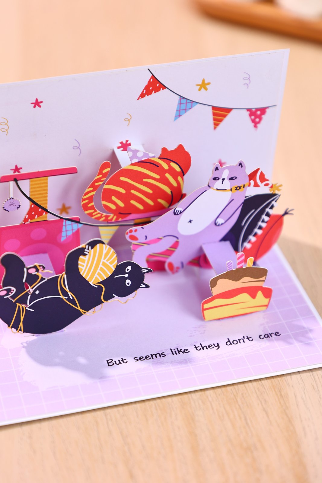 Cat Doesn't Care 90° 3D Pop Up Card