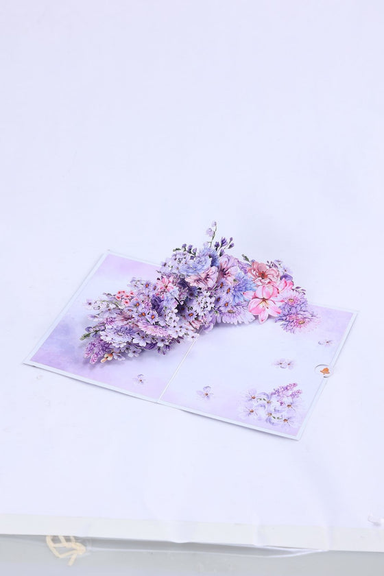 Purple Wedding Flower Bouquet Pop Up Card