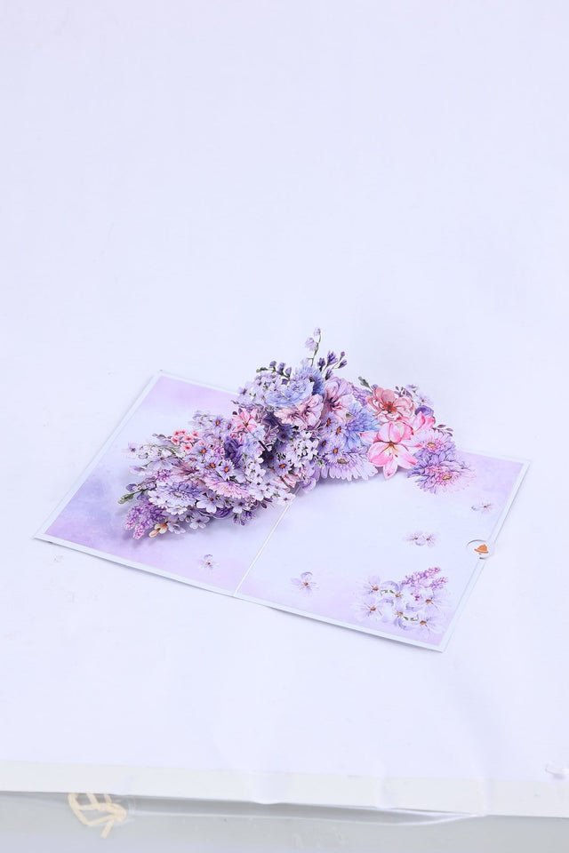 Purple Wedding Flower Bouquet Pop Up Card