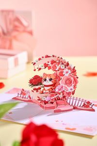 Rose Crescent Moon Cat 3D Pop Up Card