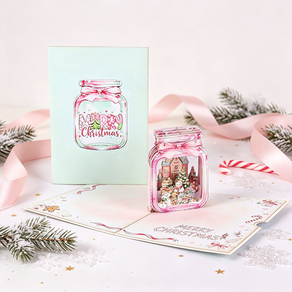 Christmas Pink Green Gift 3D Pop Up Card
