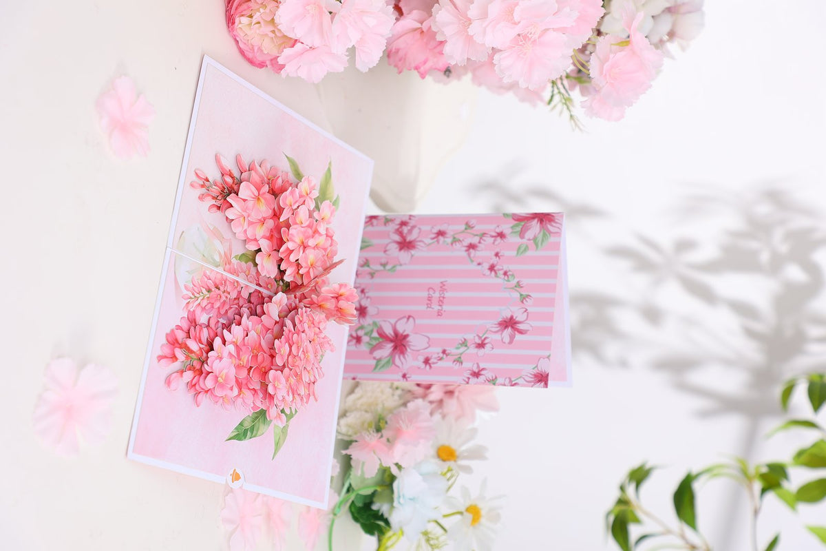 Pink Flower Wisteria 3D Pop Up Card
