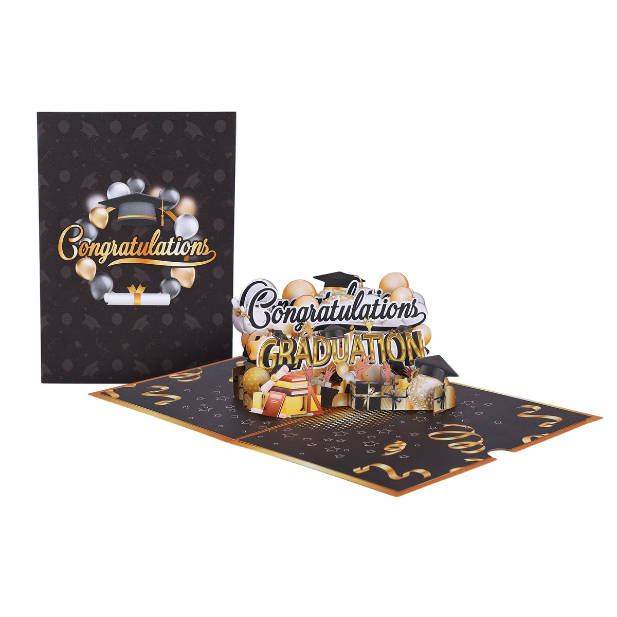 Black Gold Balloon Congratulations Graduation 3D Pop Up Card