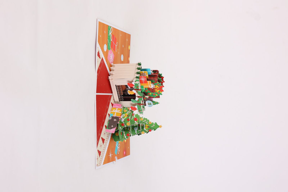 Christmas Fireplace Floral Wreath Flip Pop Up Card