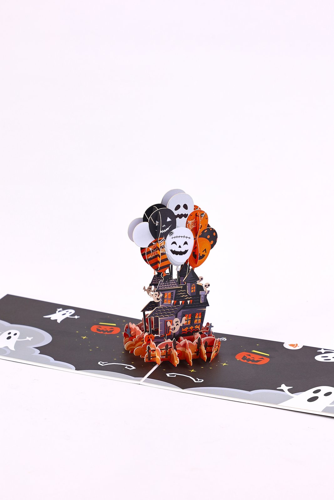 Halloween Haunted House Balloon Greeting Card