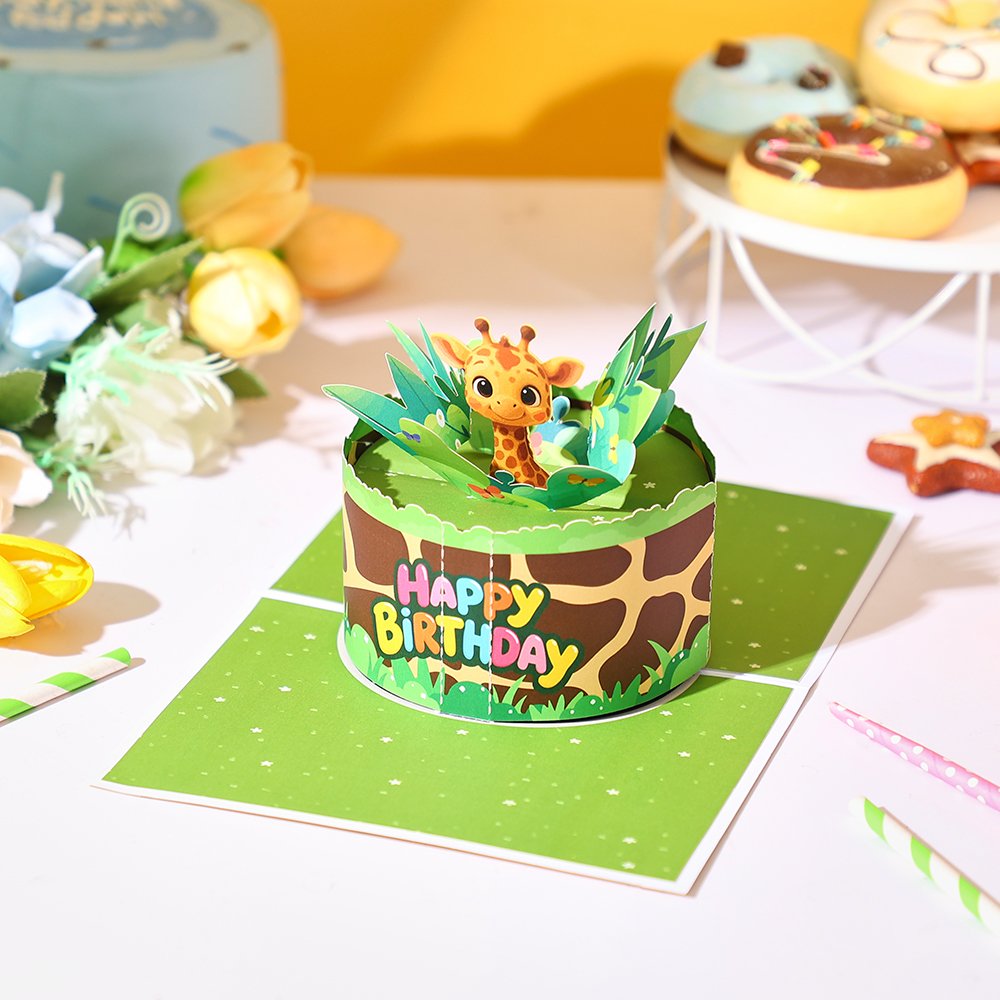 Giraffe Birthday Flip Pop Up Card
