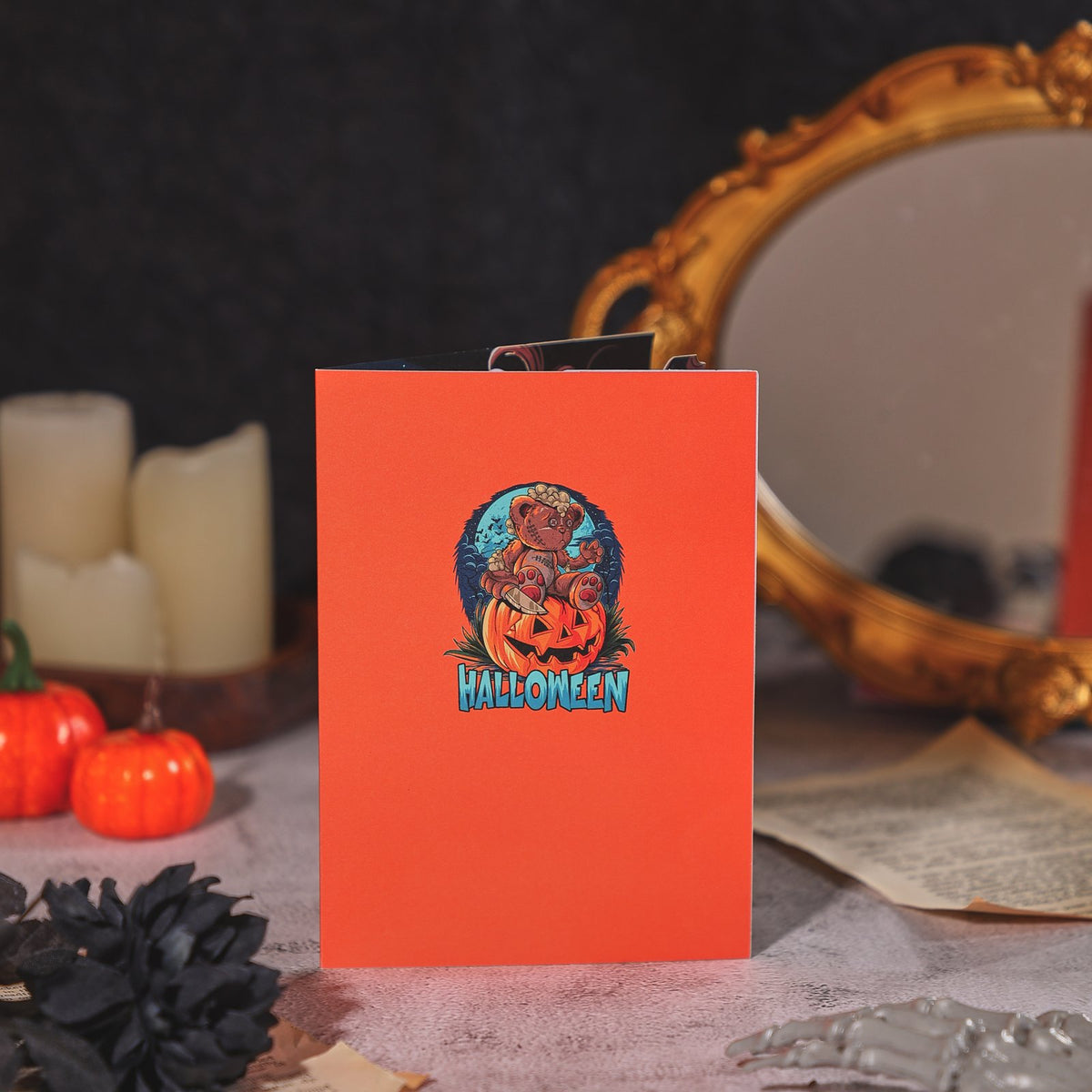 Halloween Pumpkin Bear Open Door 3D Pop Up Card