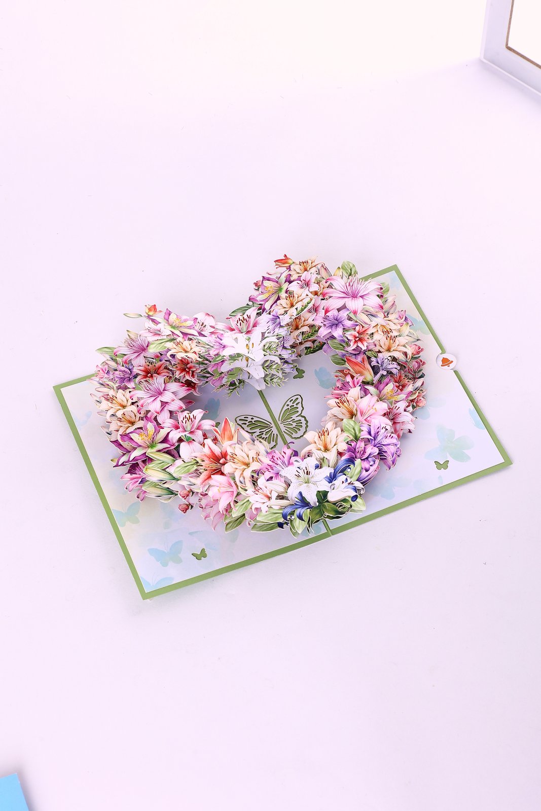 Green Lily Heart Floral Wreath Greeting Card