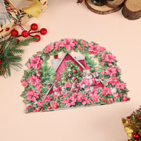 Poinsettia Floral Wreath Snowy House Greeting Card