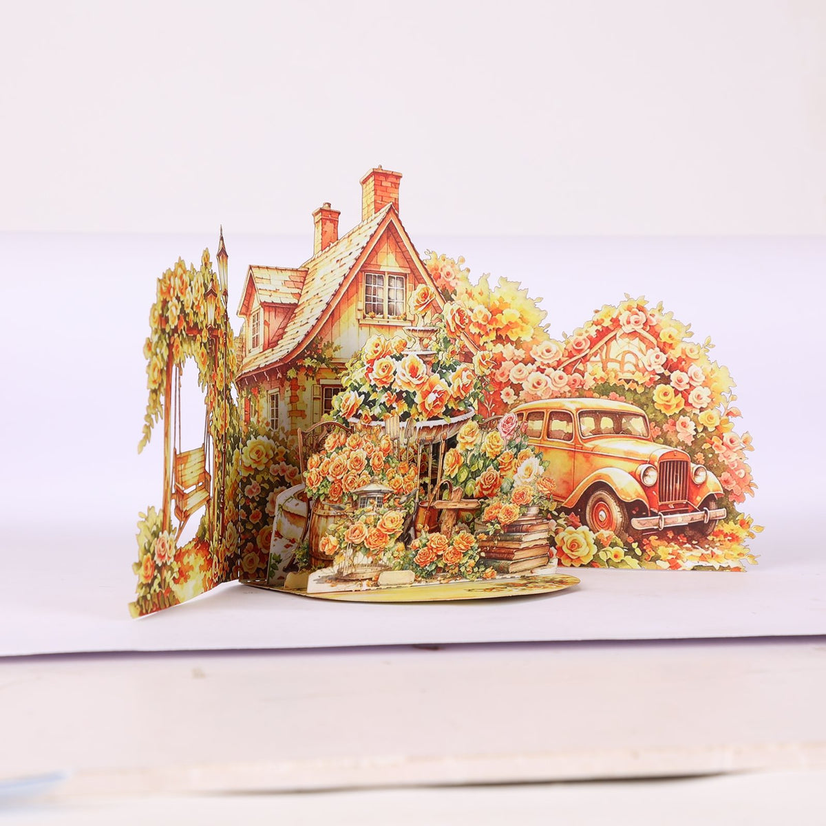 Yellow Rose Garden Double Door Pop Up Card