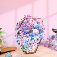 Blue Mountain Sparrow & Orchid Flower Basket 3D Pop Up Card