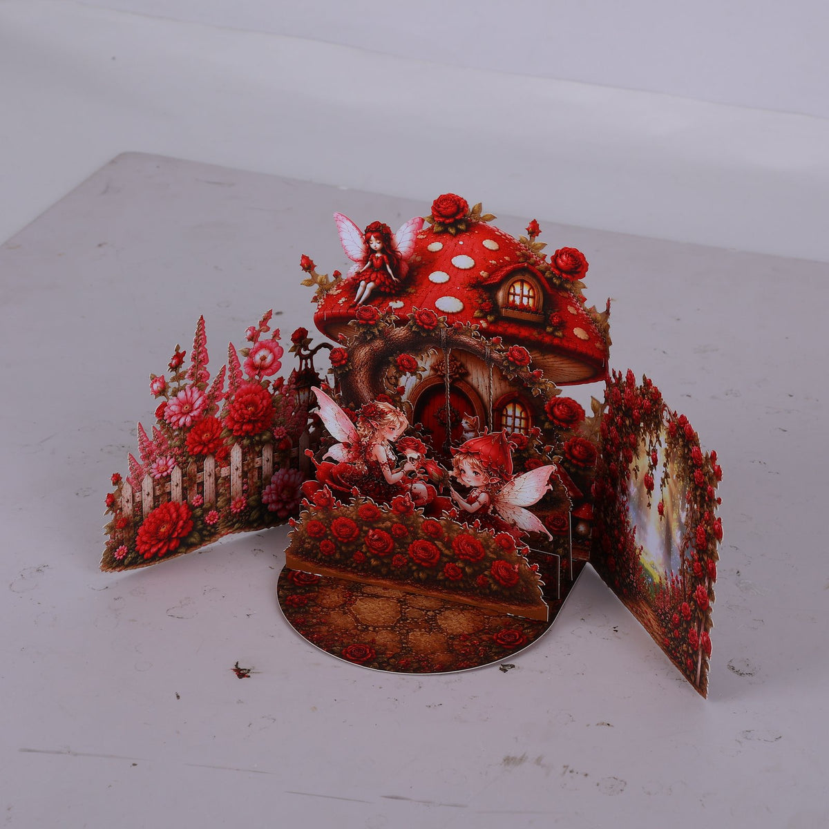 Elf Red Rose Double Door 3D Pop Up Card