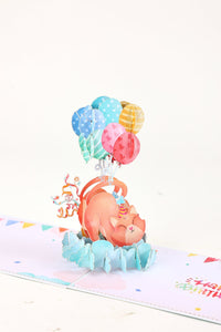 Cat Balloon Birthday 3D Pop Up Card
