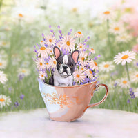 French Bulldog Daisy Teacup 3D Pop Up Card