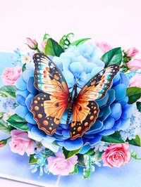 Blue Hydrangea Butterfly Greeting Card