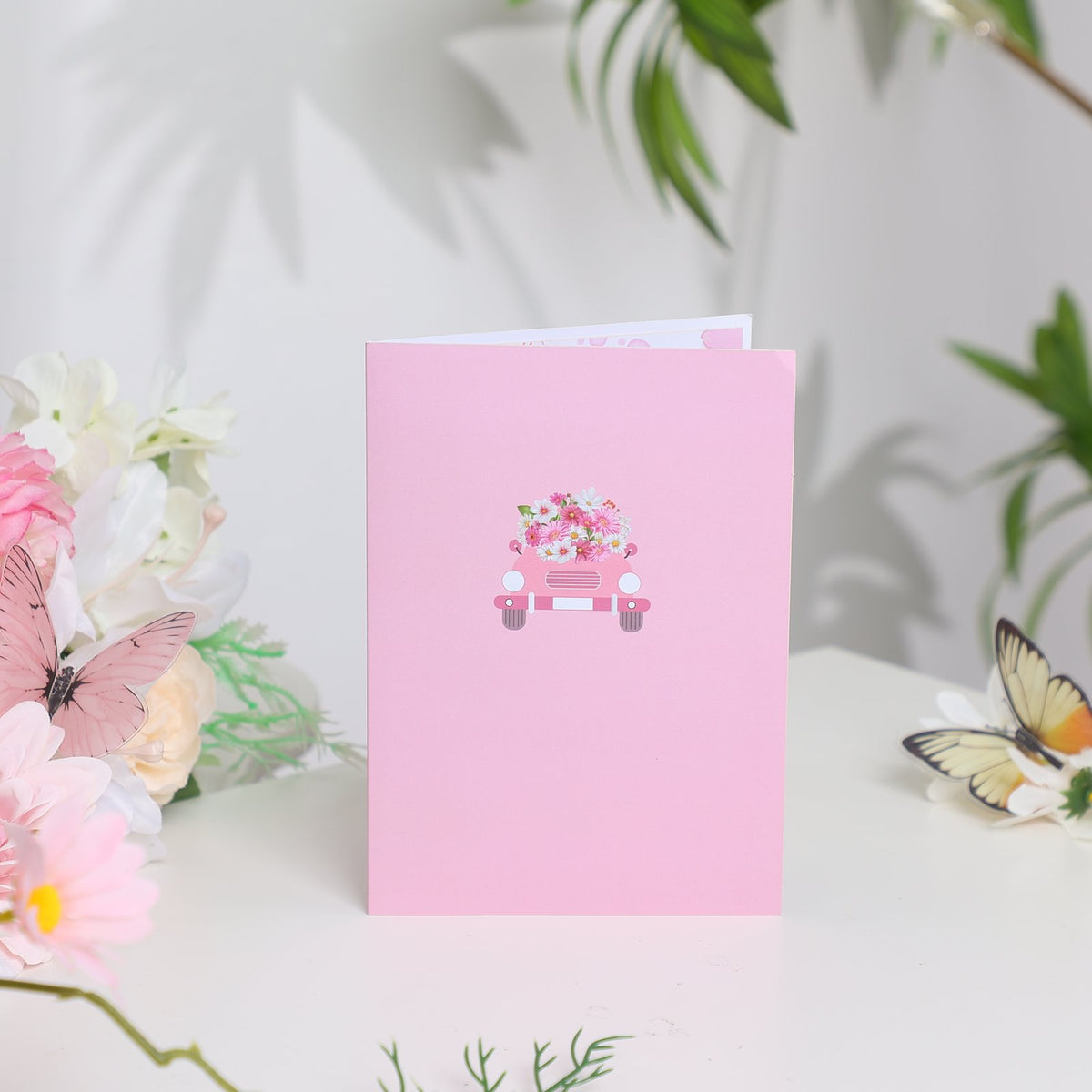 Pink Daisy Flower Cart 3D Pop Up Card