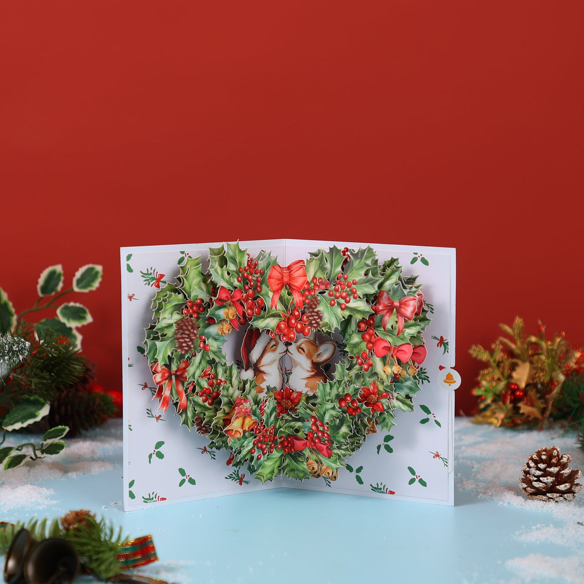 Christmas Floral Wreath 3D Pop Up Card