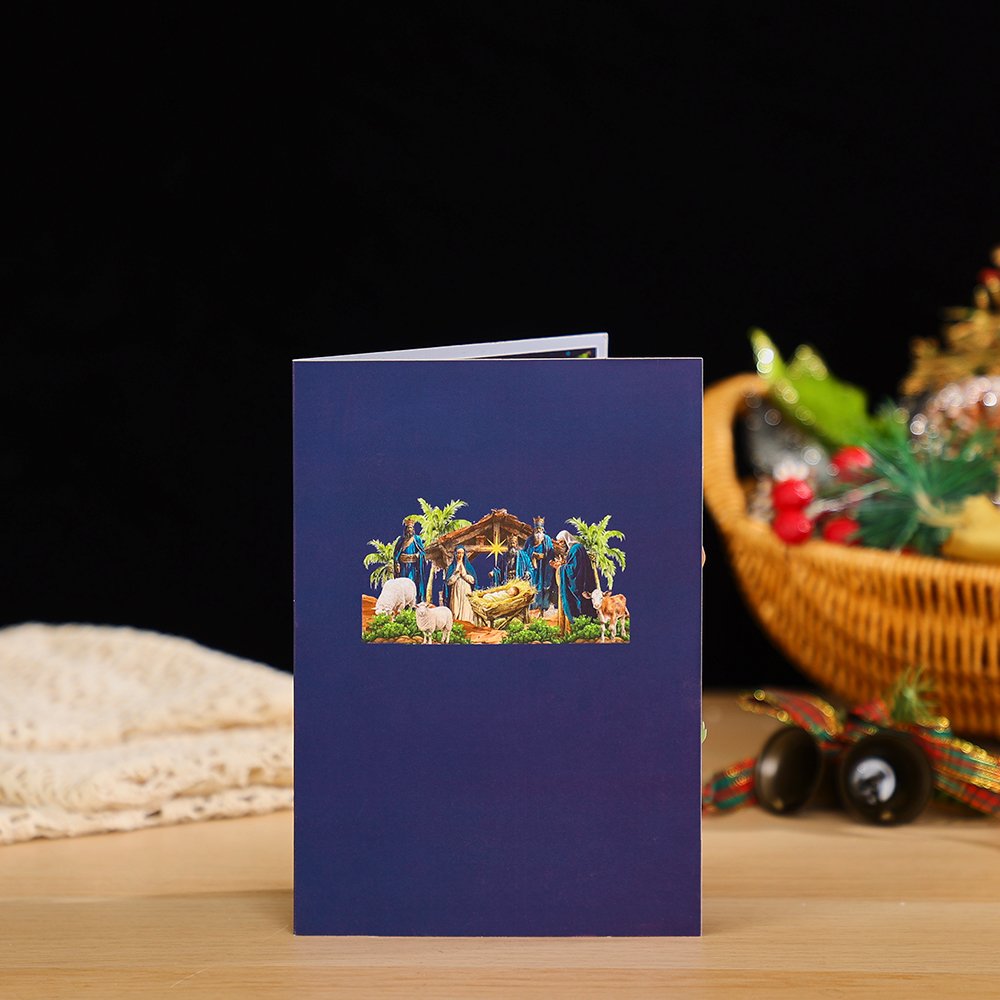 Blue Tone Nativity Scene 3D Pop Up Card
