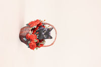 Black Cat Red Rose Basket Hanging Ornament