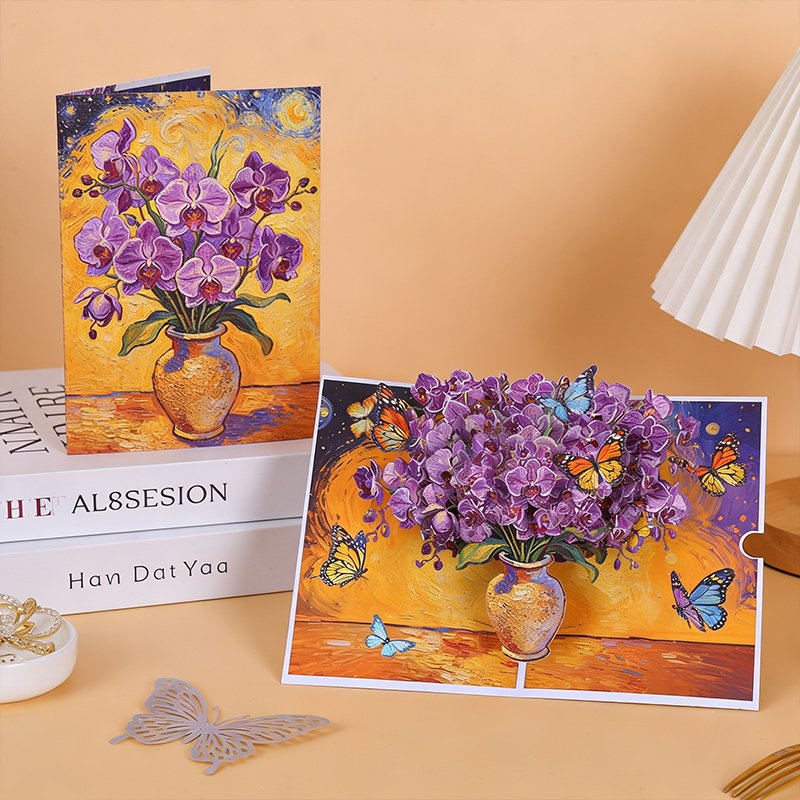 Orchid Flower Vase 3D Pop Up Card