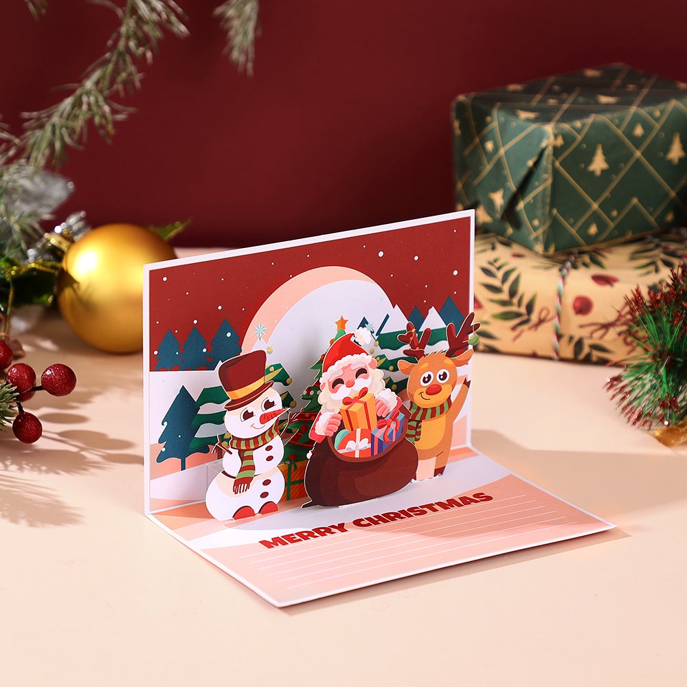 Santa Claus Trumpet Flip Pop Up Card Red