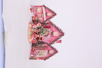 Pink Christmas Snowy House Greeting Card