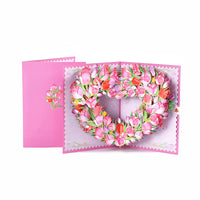 Pink Tulip Heart Floral Wreath 3D Pop Up Card