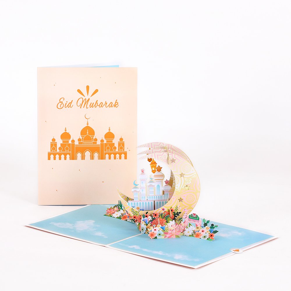 Eid Mubarak Ramadan Moon Floral Architecture 3D Pop Up Card