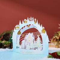 White Snowy Scene Forest Cottage 3D Pop Up Card