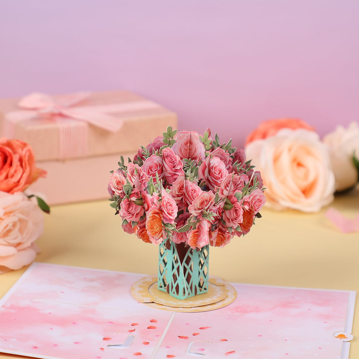 Rose Bouquet Gift Box 3D Pop Up Card