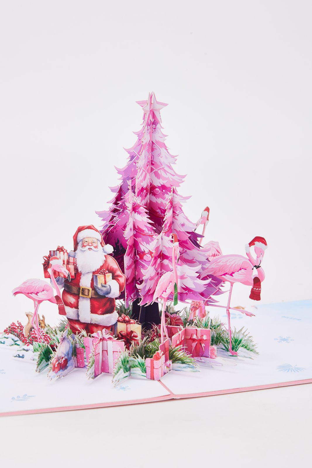 Pink Christmas Tree Flamingo Greeting Card