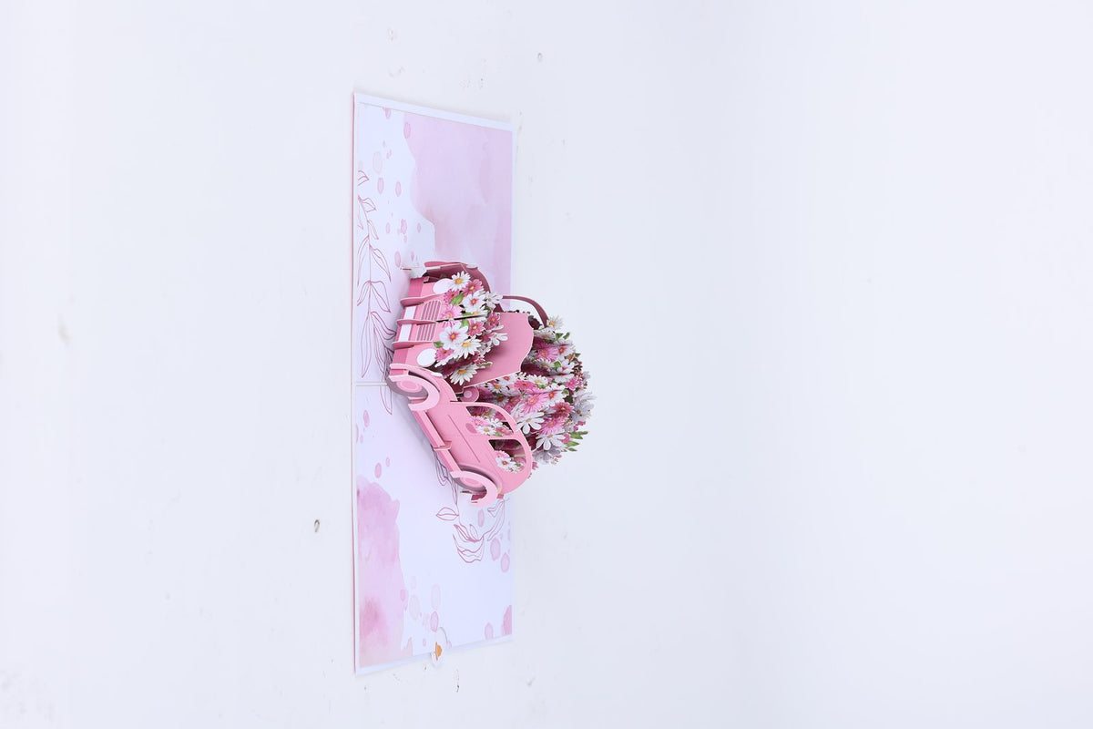 Pink Daisy Flower Cart 3D Pop Up Card