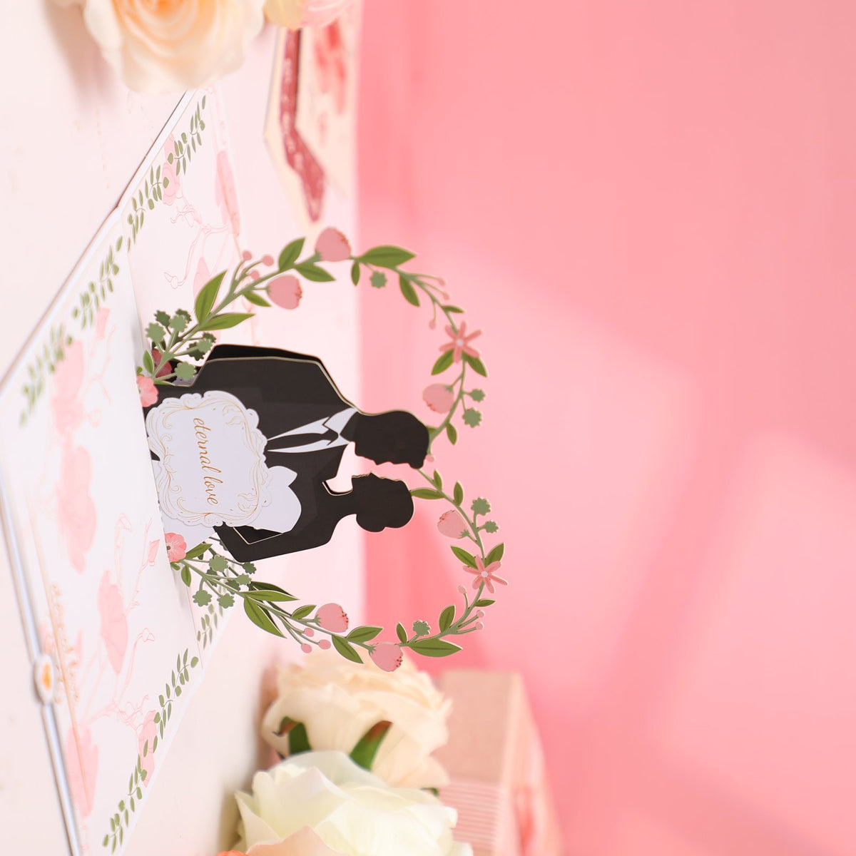 Floral Wreath Wedding Silhouette 3D Pop Up Card