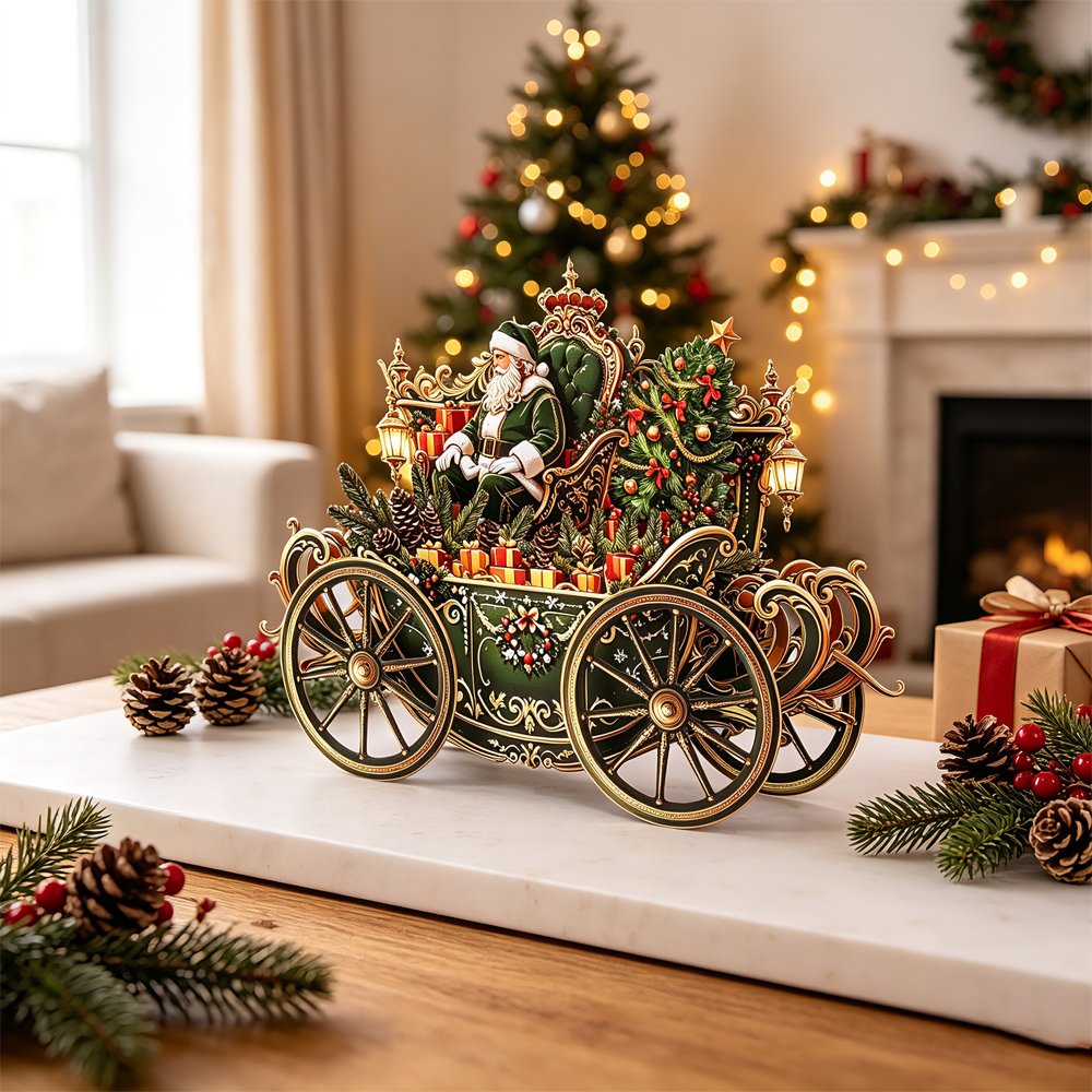 Santa Claus Green Car Ornament Greeting Card