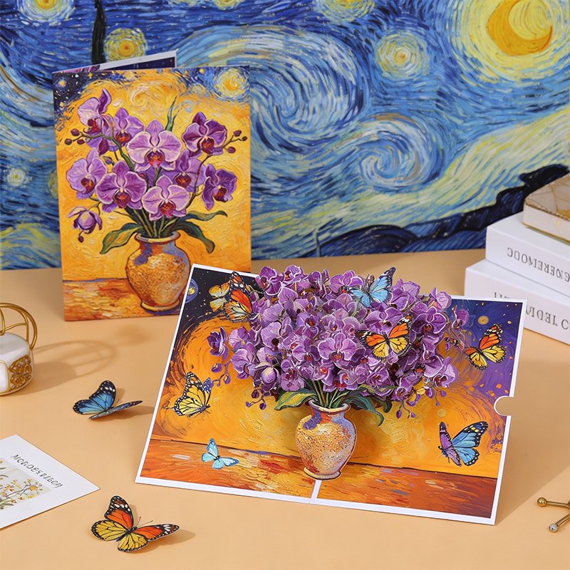 Orchid Flower Vase 3D Pop Up Card