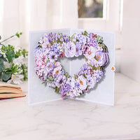 Purple Heart Floral Wreath 3D Pop Up Card