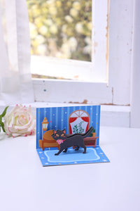 Tea Flower Cat 90° Greeting Card