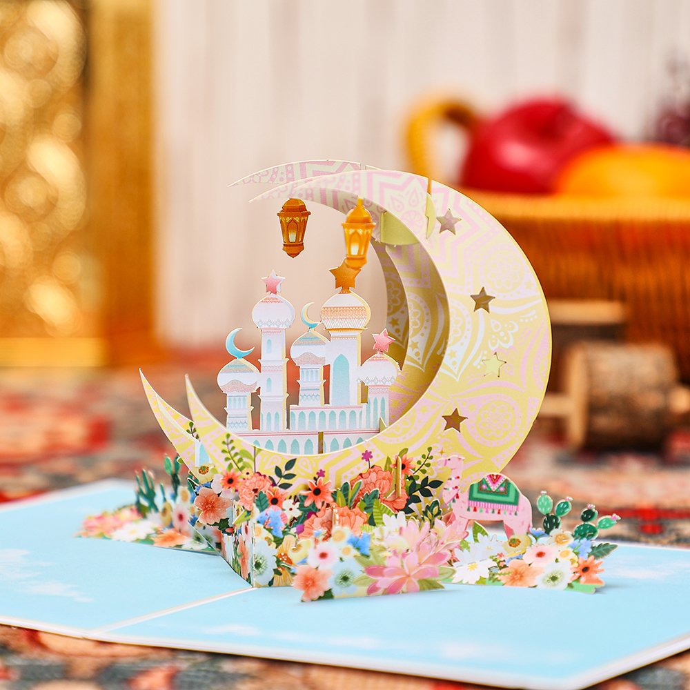 Eid Mubarak Ramadan Moon Floral Architecture 3D Pop Up Card