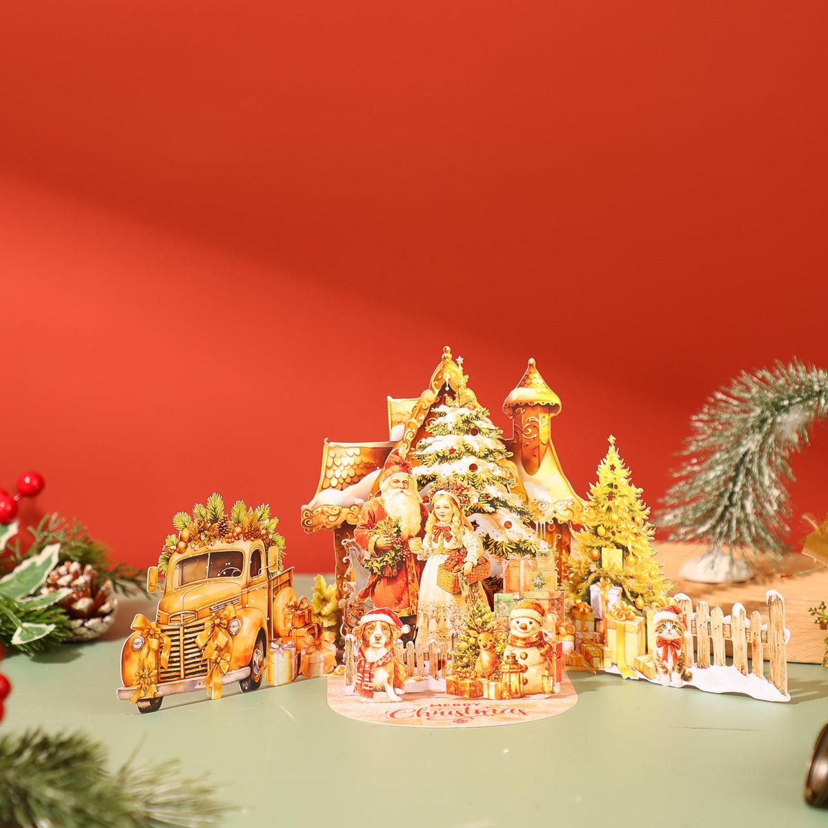 Gold Christmas Village Greeting Card