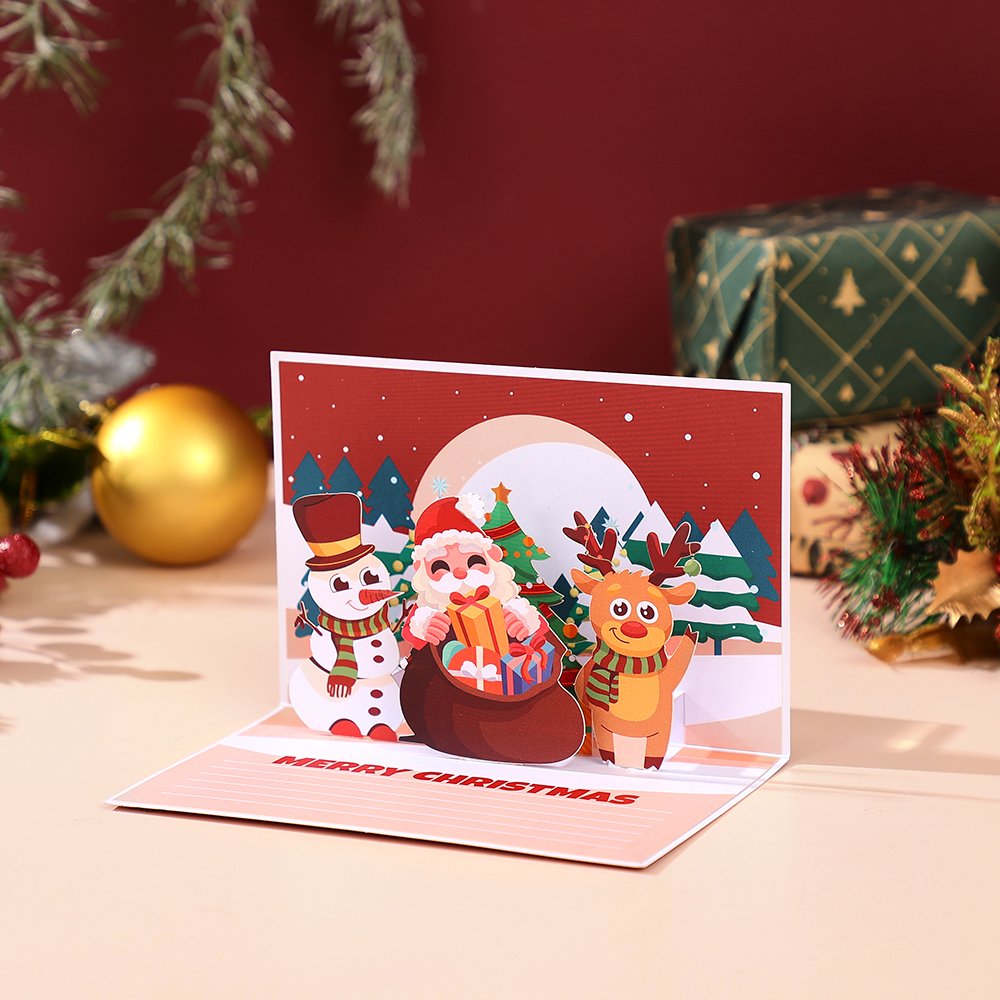 Santa Claus Trumpet Flip Pop Up Card Red