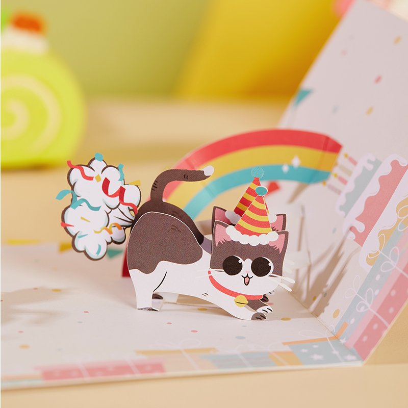 Cartoon Cat Birthday Flip Pop Up Card