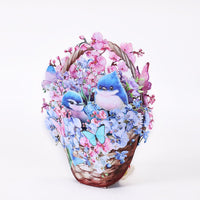 Blue Mountain Sparrow & Orchid Flower Basket 3D Pop Up Card
