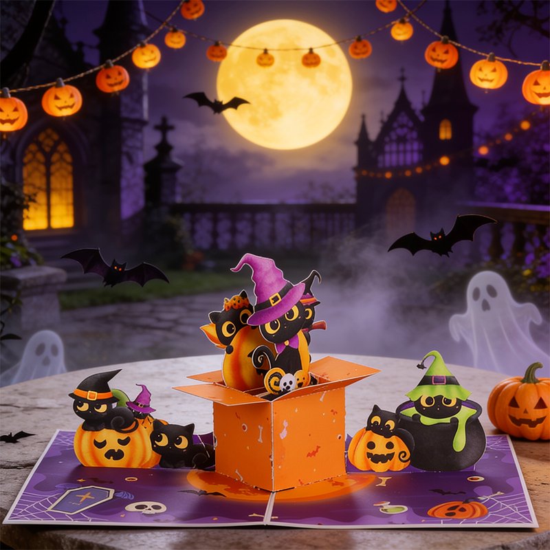 Moon Cat Box Halloween Greeting Card