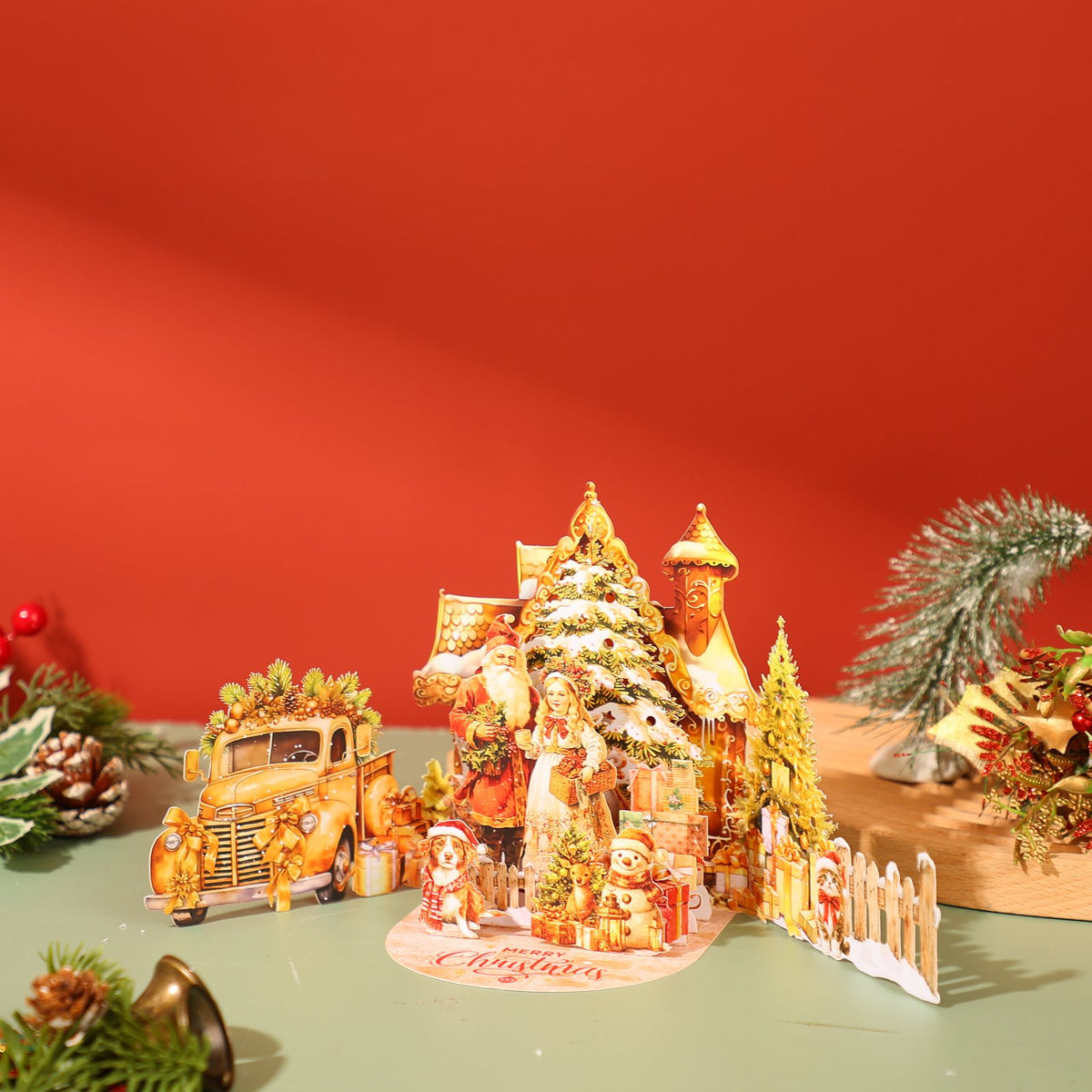 Gold Christmas Village Greeting Card
